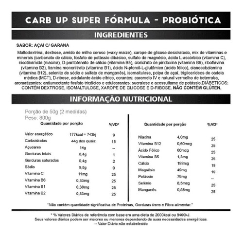 Suplemento Carb Up Super Fórmula Em Pó 800g Probiótica