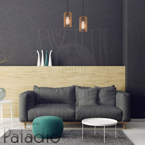 Luminária Pendente Duplo Madeira Paladio Cr Sala Jantar E27 Estrutura Rústico