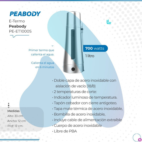 E-termo Peabody 1 Lts. 2 Temperaturas Pe-et1000s