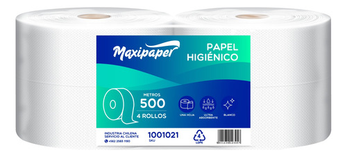 Papel Higiénico H/s Maxipaper Blanco 500 Mt X 4 Rollos