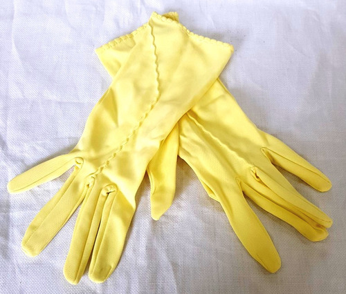 Antiguo Par De Guantes Jersey Amarillo Pastel Con Dibujo B4