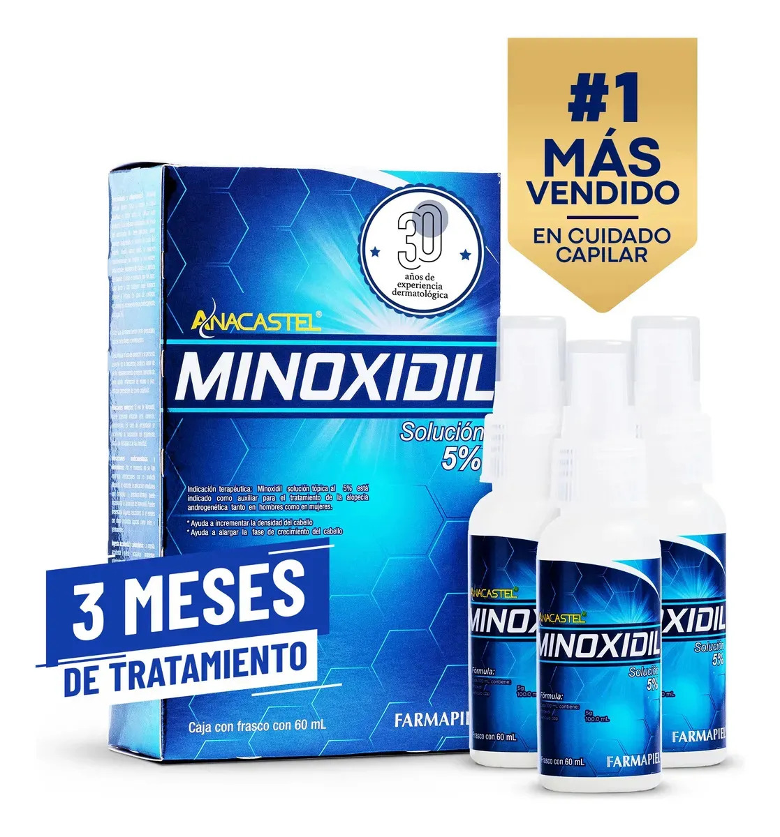 Minoxidil 5% Anacastel 3x2 Pack Tratamiento Anticaida Crecimiento de Cabello, Barba y Bigote 3 meses tratamiento