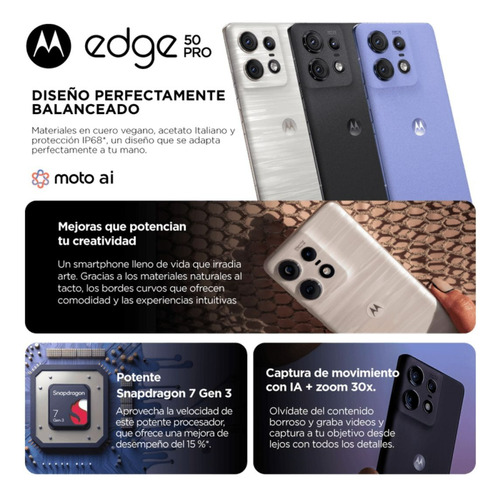 Motorola Moto Edge 50 Pro 5g 12gb Ram 512gb Dual Sim Con Accesorios Cargador Completo Y Funda Nfc Nuevos Qualcomm Snapdragon 7 Gen 3 Octa-core Negro