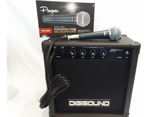 Combo Microfono Canto Con Cable+ Amplificador De 20w 