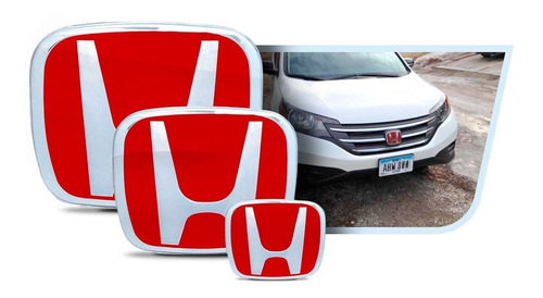 Emblema Honda Crv 12-16 Delantera + Trasera + Volante Rojas