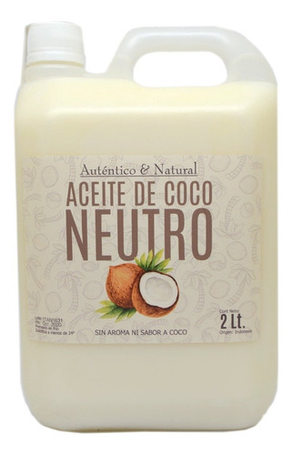 Aceite De Coco Neutro X 2 Lts. Puro Natural Prensado En Frio