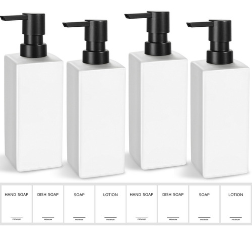 Dispensador de Jabon de Bano 4pzs Negro Vidrio Champús 350ml Color Blanco GMISUN Modelo FXSYP_4PACK