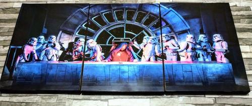 Cuadro Tríptico Star Wars Parodia Última Cena Imagen Real Color Negro Color Del Armazón Negro