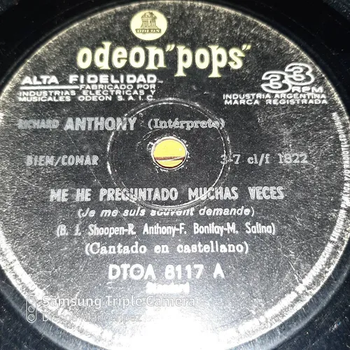Simple Richard Anthony Muchachas De Hoy Faz B Odeon Pops C21 (Usado)