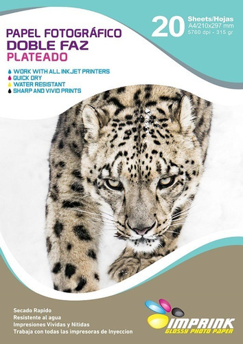 Papel Fotografico Doble Faz Plateado A4/315gr/20 Hojas