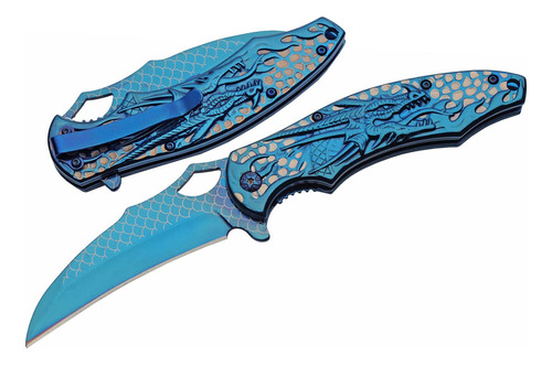 300580-bl Cuchillo Plegable Blue Dragon Edc Con Acabado De T