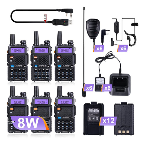 Baofeng Radio Uv 5r Dual Band Two Way Radio (6 Pack) + 6 Na