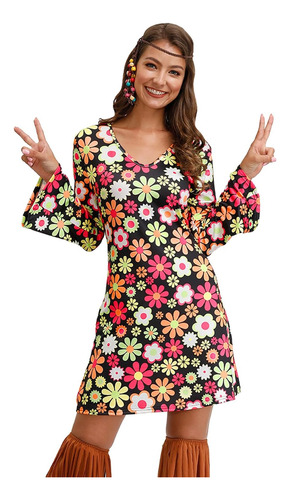 Vestido Hippie Para Mujer Hippie 60s 70s Disfraz Retro Flora