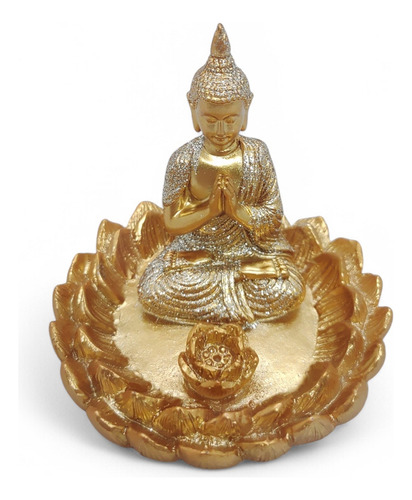 Incensário Vareta Buda Dourado Brilhante Meditando 8 Cm