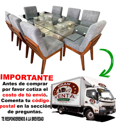 Comedor Roma 8 Sillas Cubierta De Cristal Base U Onix