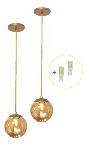 Kit 2 Pendente Dourado Quarto Cabeceira De Cama Bancada +led