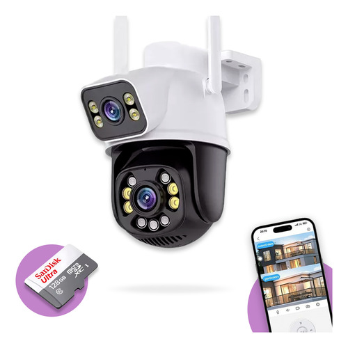 Câmera Duas Lentes Ip App Icsee Celular Wi-fi + Cartão 128gb