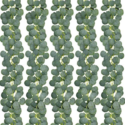 Guirnalda De Eucalipto Artificial De Seda 1.9 M Verde 5 Pzas Verde Floreado