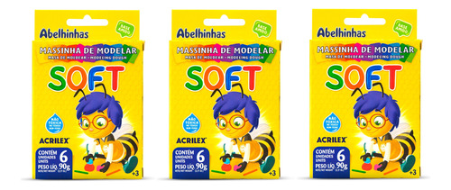 Kit Massinha De Modelar Escolar Soft Acrilex 6 Cores C/3 Uni