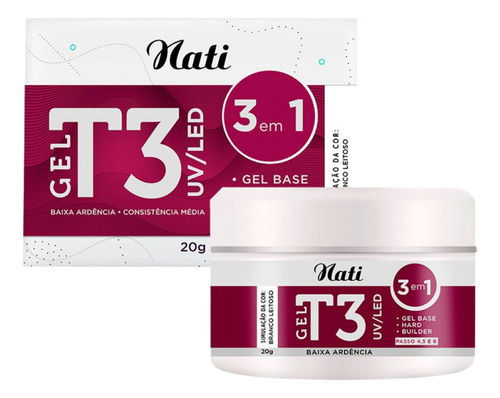 Gel Base T3 De Unha Uv/ Led Nati Branco Leitoso Profissional