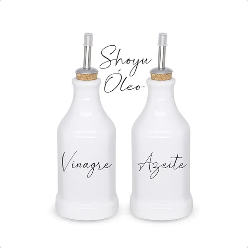 Conjunto 2 Garrafas Galheteiro De Porcelana C 4 Adesivos