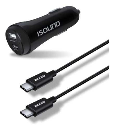 Cargador Para Auto Con 2 Puertos & Cable Type-c - Isound Negro