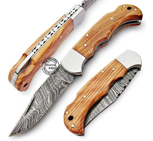 Cuchillo Navaja Plegable Acero Damasco Hunting Edge Olive