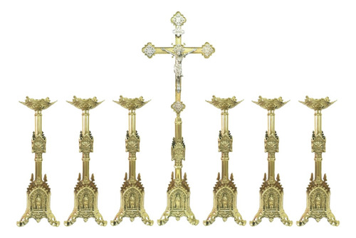 Conjunto De Castiçais Para Altar E Cruz - Gótico - 7 Pçs 