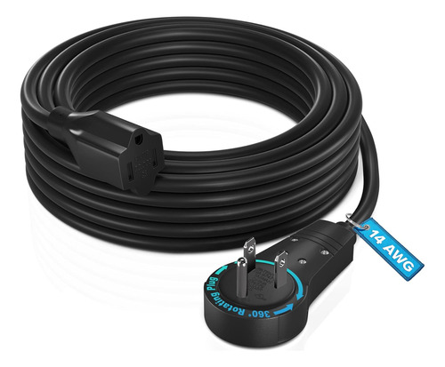 Cable De Extensión Plano Giratorio De 15 Pies 14 Awg Con 3 C