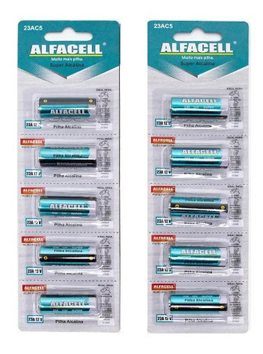 Pilha Alfacell 23a Alcalina 12v 02 Cartelas Com 10 Unidades