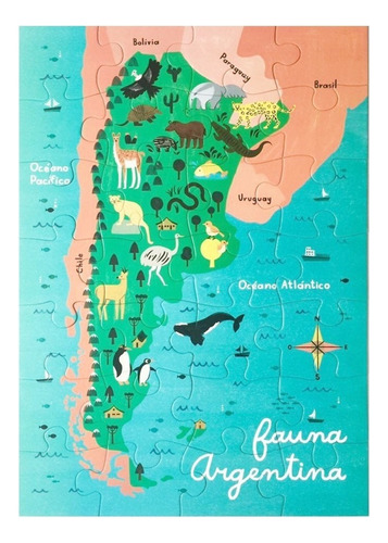 Rompecabezas Mapa Fauna Argentina 28 Piezas 48x68cm Ddl