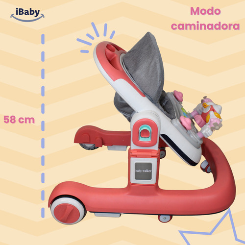 Andadera Caminadora Ibaby Nave Espacial 2en 1 Luces Y Sonido Rosa