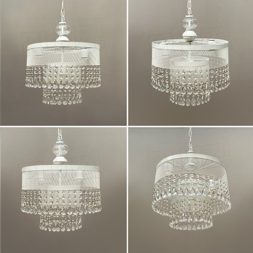 Colgante Tambor 2 Pisos 3 Luces Cairel Vidrio Y Chapa Blanca