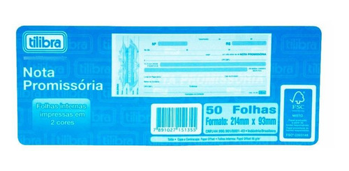 Nota Promissória Tilibra 50 Fls Grande Pac C/ 20 Blocos