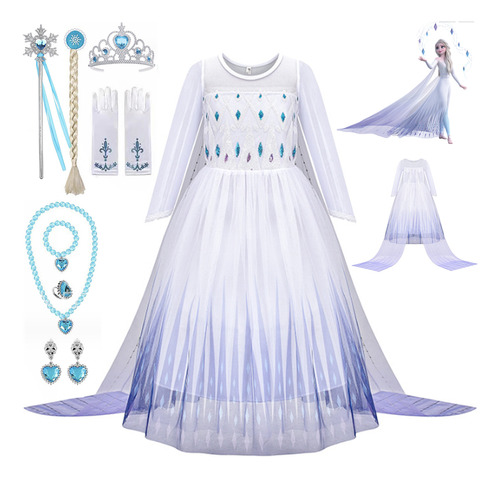 Vestido De Elsa De Frozen Para Niña, Disfraz De Reina De Las
