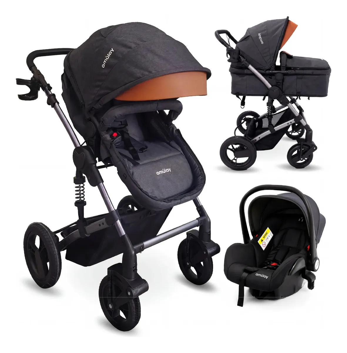 Carriola Plegable Ligera Amulay Sistema De Viaje Con Portabebé Color Gris