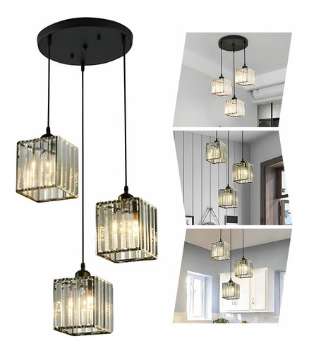 Lámpara Colgante De Techo Cristal Moderna Decorativa 3 Cabez