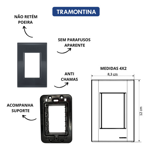 Kit Com 5 Cj 4x2 Com 2 Teclas Simples Liz Grafite Tramontina