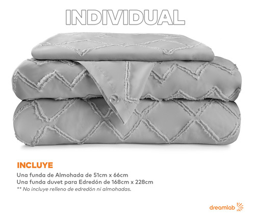Juego de Funda Para Edredon Duvet con Textura Dreamlab, Tamaño Individual, Color Gris