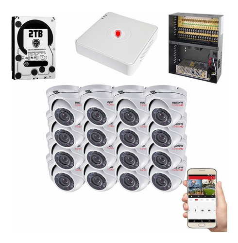 Kit Cctv Circuito Cerrado 16 Camaras Vigilancia Epcom Eh 2tb