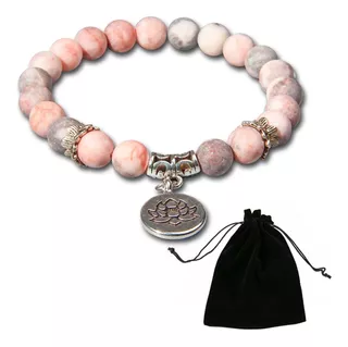 Pulsera Piedra Cebra Rosa Dije Flor De Loto Yoga Chakras