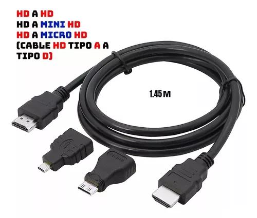 Cable HDMI de 1.5m - Incluye adaptador mini HDMI y adaptador micro HDMI