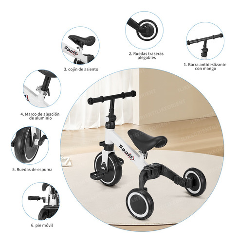 Triciclo Bicicleta De Equilibrio 3 En 1 Para Niños Infantil Blanco