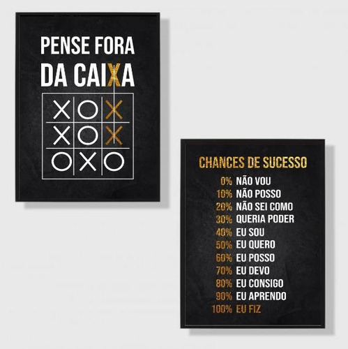 Kit 2 Quadros Motivacionais Chances 24x18cm - Vidro Preta