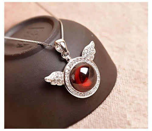 Ala Del Ángel Rojo De La Piedra Preciosa 925 Plata Encontrar