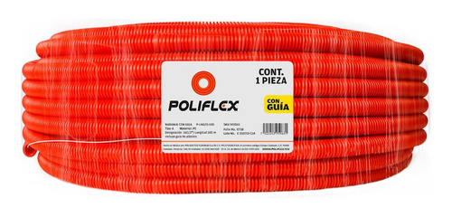 Manguera Poliflex Naranja Corrugada 1/2 Con Guia De 100 Mts