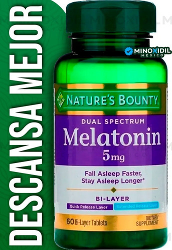 Melatonina 5 Mg Doble Capa | Descanso Prolongado | 60 Tabs Sabor Sin sabor