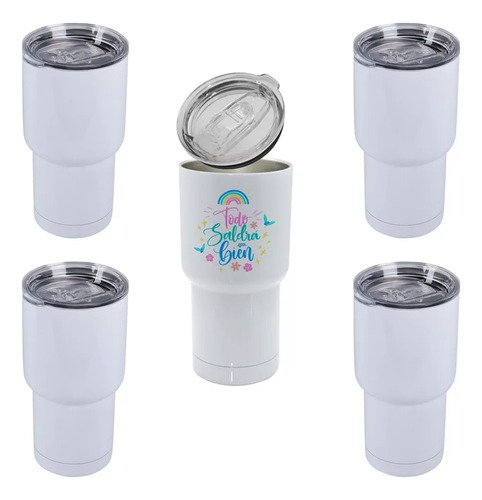 Vaso Viajero Termo Acero Inox Para Sublimar 20oz (5 Pzas) Color Blanco VASO VIAJERO 20 OZ