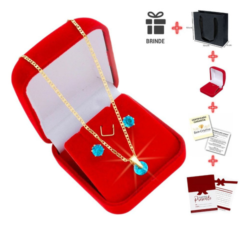 Conjunto Colar Pingente + Brinco Ponto De Luz Folheado A 18k