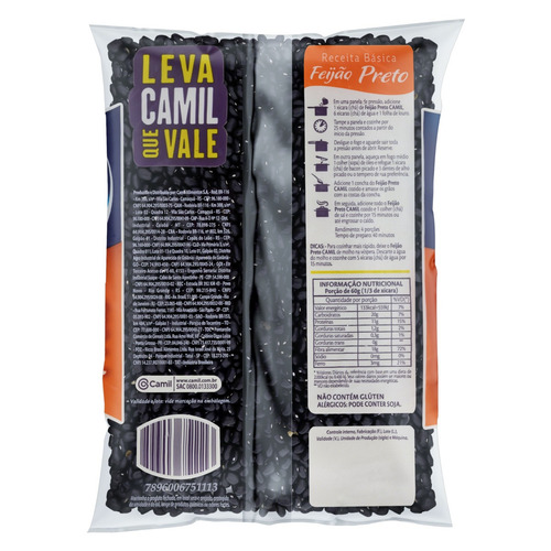 Imagem 2 de 2 de Feijão Preto Tipo 1 Camil Pacote 1kg